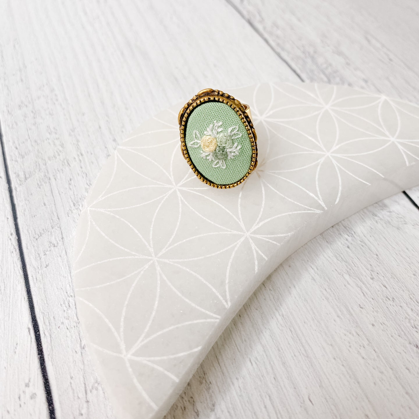 Hand Embroidered Ring - Floral 2